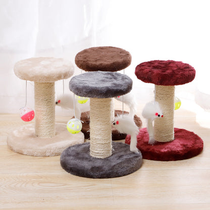 Double-Layered Cat Climbing Frame: Plush Mouse + Sisal Scratching Post + Cat Perch + Interactive Toy, Fun and Scratching Combined!