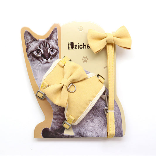 Fashionable and Durable Pet Harness: Solid Color and Butterfly Knot Design for Cats and Small Dogs