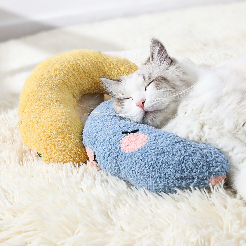 Enhanced Comfort: New Teddy Plush Pet Crescent Pillow for Deep Sleep and Neck Support